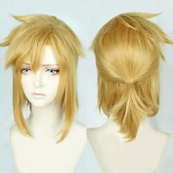 Zelda: Breath Of The Wild Link Cosplay Paryk Kort Gylden Hestehale Varmebestandig Hårparyk + Parykhætte, CJY